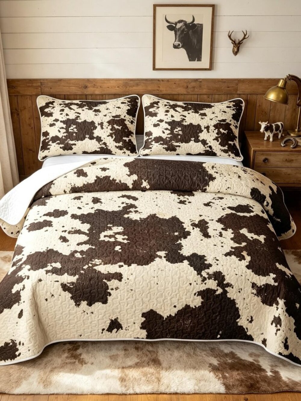 Western Decor Quilt Set Cowhide Quilted Bedspread Lightweight Coverlet Set Queen